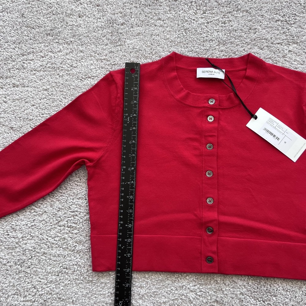 Serena Bute Fitted Cropped Cardigan Sweater Womens M Red Viscose Blend Knit - Picture 12 of 15